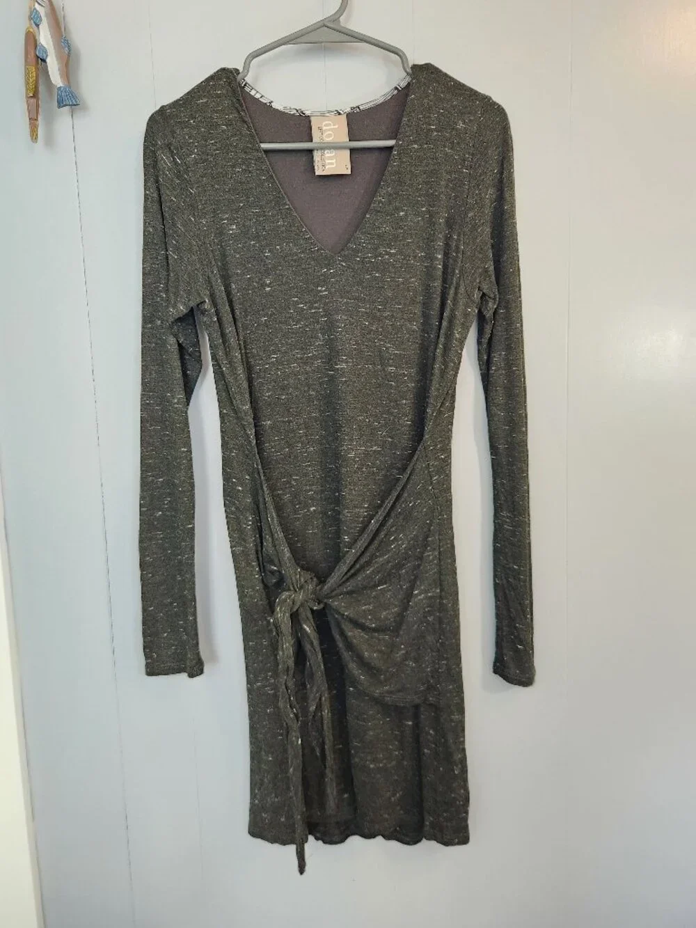 Anthropologie Dolan Left Coast Charcoal Green Knit Front Tie T-shirt Wool Dress